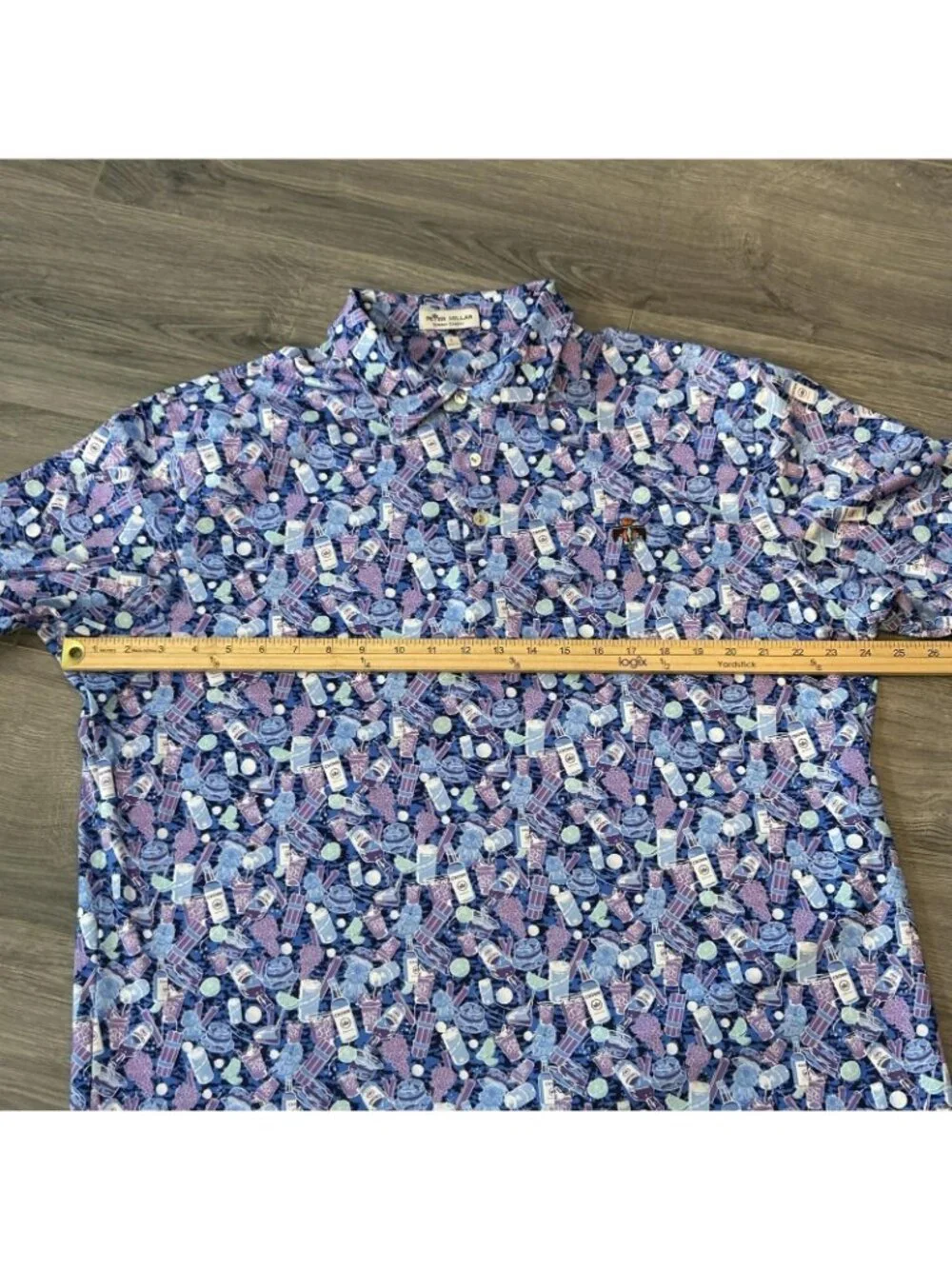 Peter Millar Polo Shirt Men L Blue Summer Comfort Crown Cocktail Caddyshack Golf